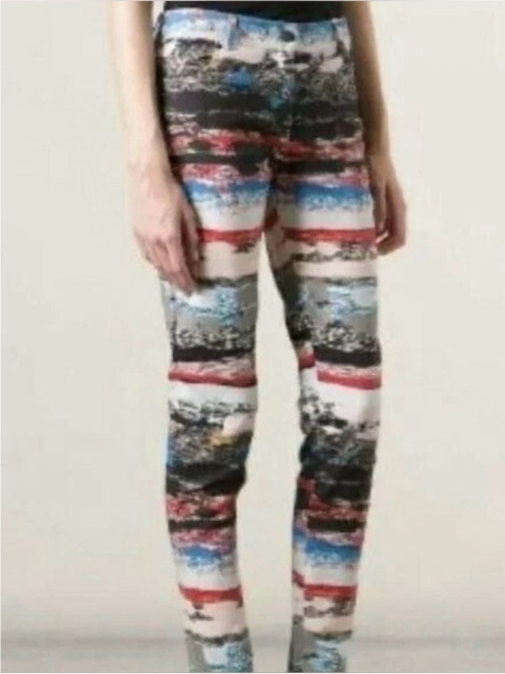 OPENING CEREMONY Striped Terrazzo Skinny Jeans in Multicolor with Ankle Zipper